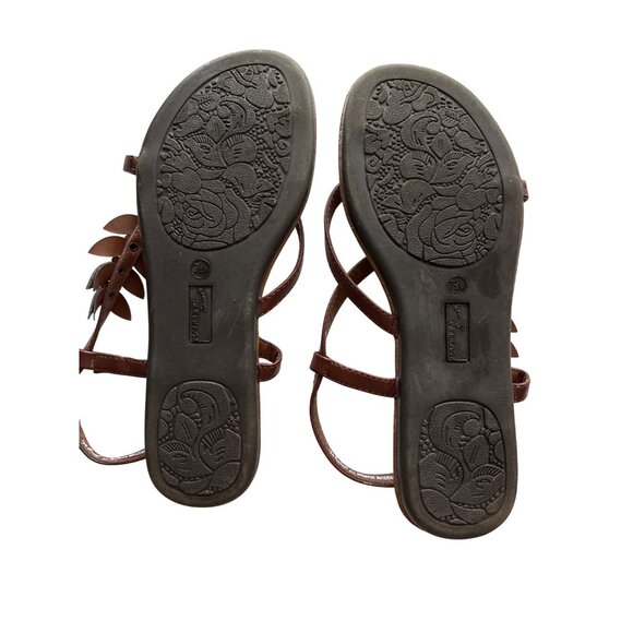 Madeleine Stuart Brown Flat Sandal Floral Embellished Thong Ankle Strap Size 7.5 - Picture 7 of 7